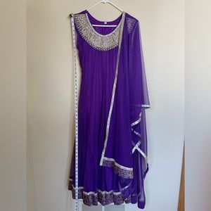 Purple Salwar Suit with Matching Churidaar Pants and Dupatta